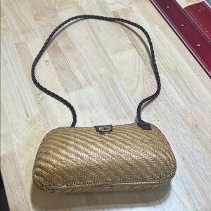 Vintage Chic Tan Rattan Woven Crossbody Bag